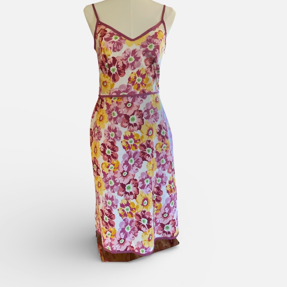 Vintage Citrine Floral Spaghetti Strap V-Neck Floral Dress Size‎ 6
